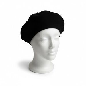 VINTAGE BLACK 100% WOOL BERET HAT WOMEN'S OS ONE SIZE